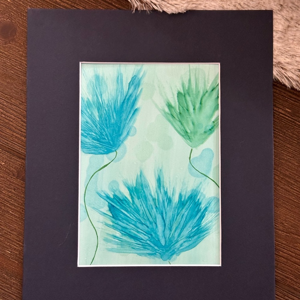 Handcrafted original abstract turquoise and green alcohol ink painting
